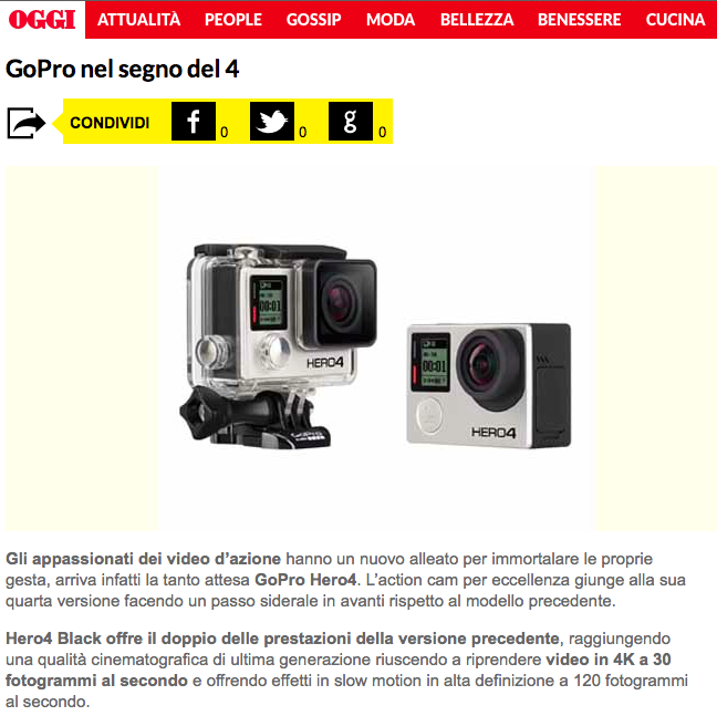 GoCamera e GoPro HERO 4 su OGGI